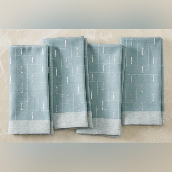 West Elm Set of 2 Delicate Grid 100% Cotton Napkin Sets Mist Blue NWT Retail $96 - Picture 2 of 5